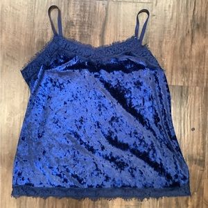 Navy blue velvet lacy tank top